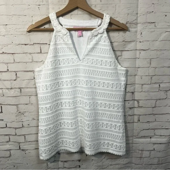Lilly Pulitzer Arya Bubbly Stripe Knit Lace Tank Top Resort White Sz Small - Picture 1 of 7